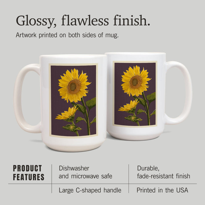 Sunflowers, Letterpress, Lantern Press Artwork, Ceramic Mug Mugs Lantern Press 