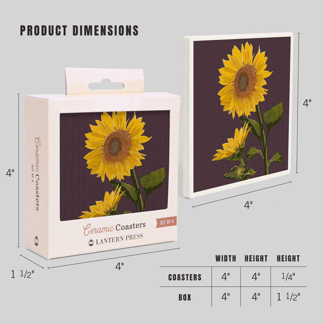 Sunflowers, Letterpress, Lantern Press Artwork, Coaster Set Coasters Lantern Press 