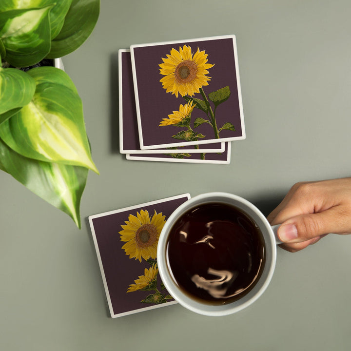 Sunflowers, Letterpress, Lantern Press Artwork, Coaster Set Coasters Lantern Press 