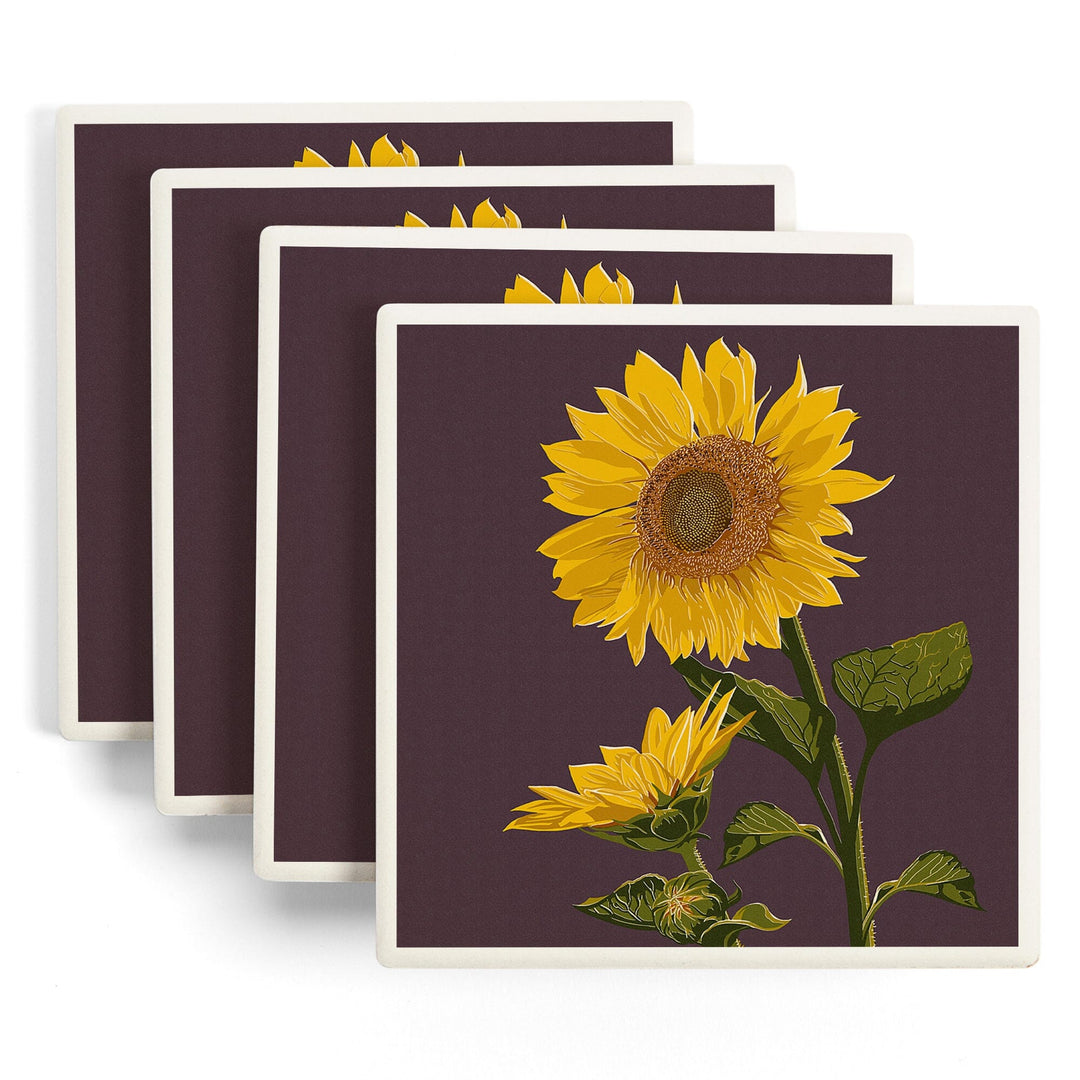 Sunflowers, Letterpress, Lantern Press Artwork, Coaster Set Coasters Lantern Press 