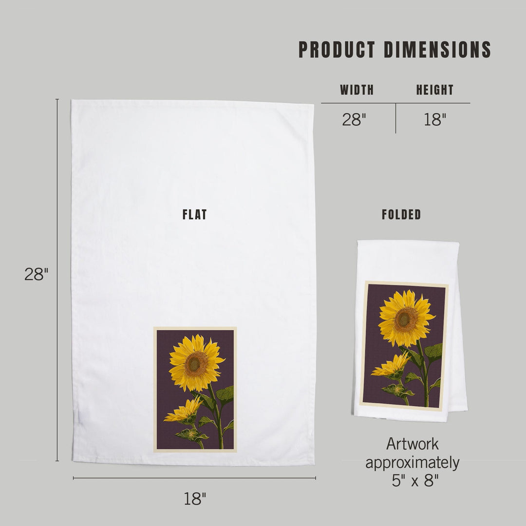 Sunflowers, Letterpress, Organic Cotton Kitchen Tea Towels Kitchen Lantern Press 