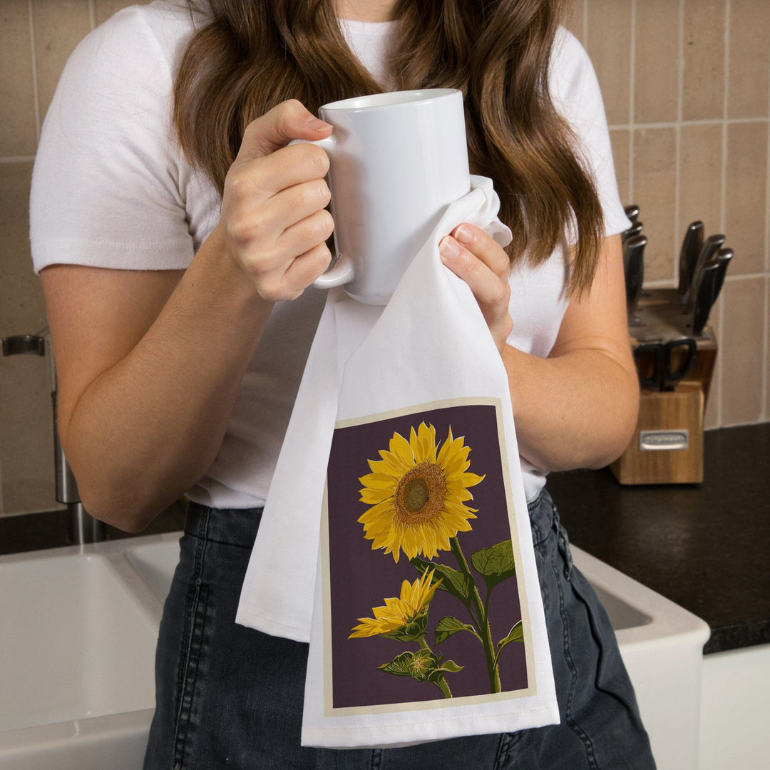 Sunflowers, Letterpress, Organic Cotton Kitchen Tea Towels Kitchen Lantern Press 