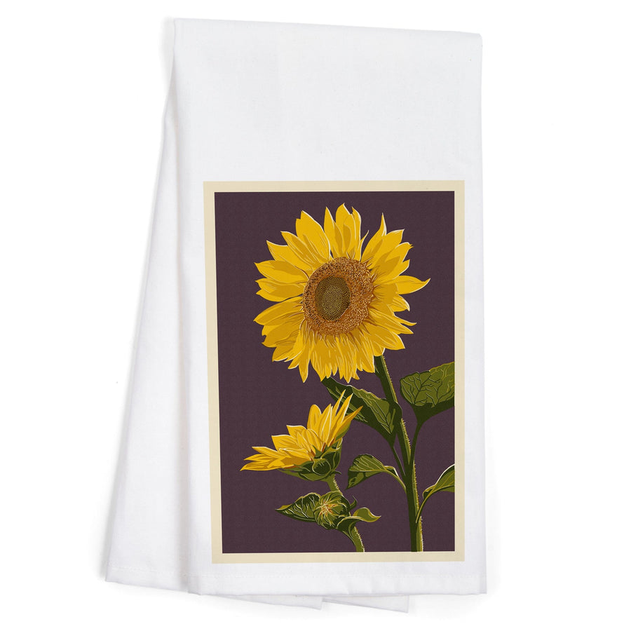 Sunflowers, Letterpress, Organic Cotton Kitchen Tea Towels Kitchen Lantern Press 