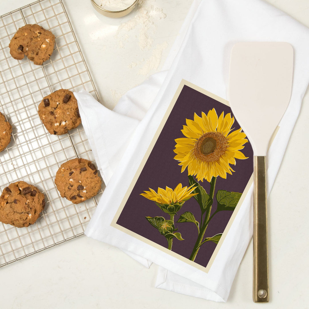 Sunflowers, Letterpress, Organic Cotton Kitchen Tea Towels Kitchen Lantern Press 