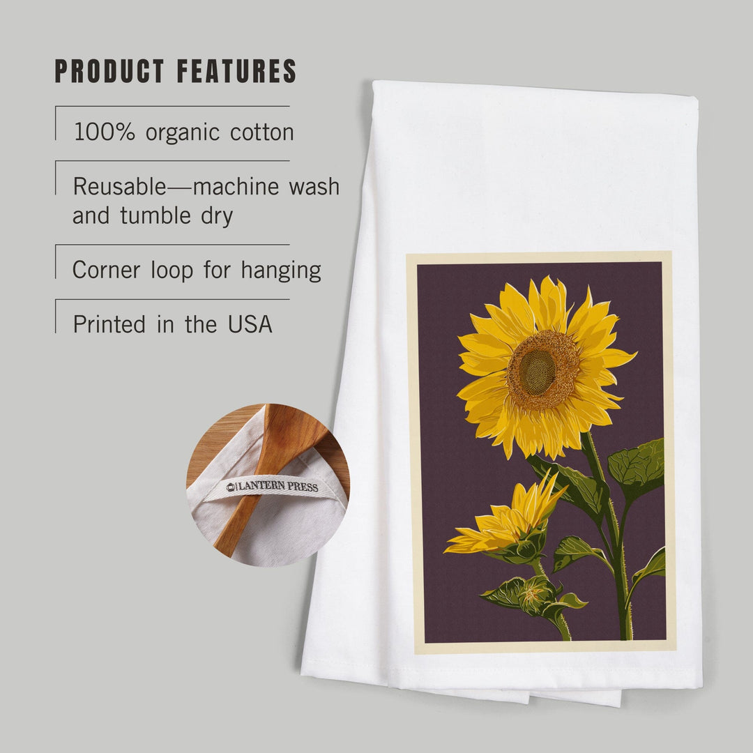 Sunflowers, Letterpress, Organic Cotton Kitchen Tea Towels Kitchen Lantern Press 