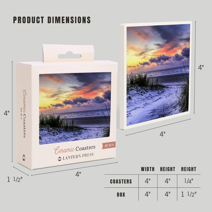 Sunrise Beach Scene, Lantern Press Photography, Coaster Set Coasters Lantern Press 