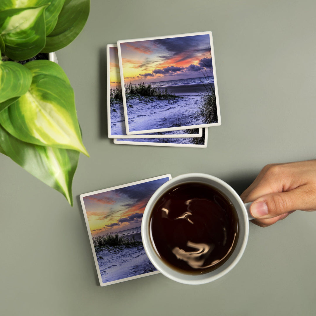 Sunrise Beach Scene, Lantern Press Photography, Coaster Set Coasters Lantern Press 