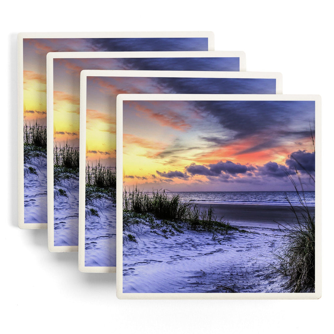 Sunrise Beach Scene, Lantern Press Photography, Coaster Set Coasters Lantern Press 