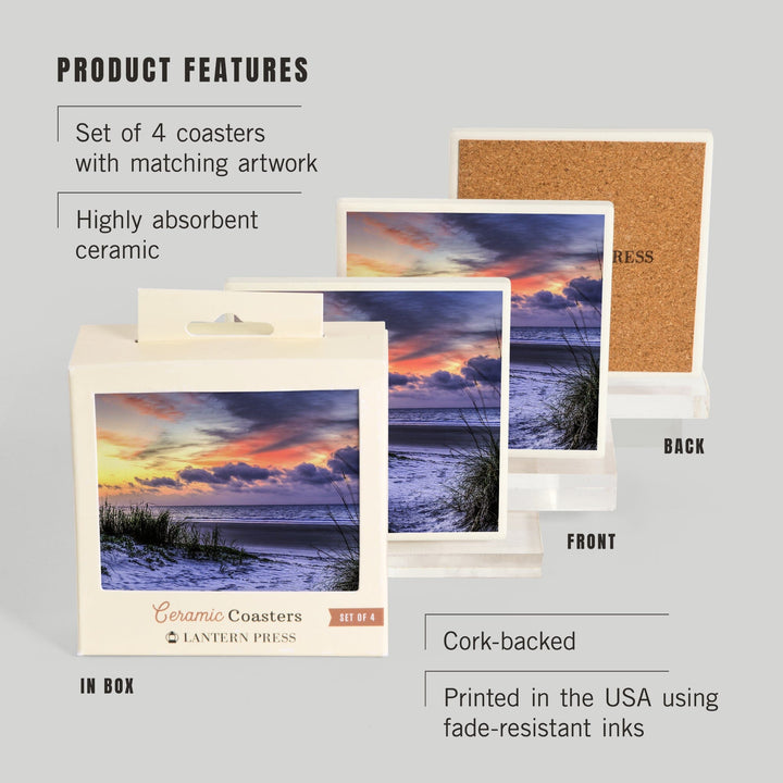 Sunrise Beach Scene, Lantern Press Photography, Coaster Set Coasters Lantern Press 