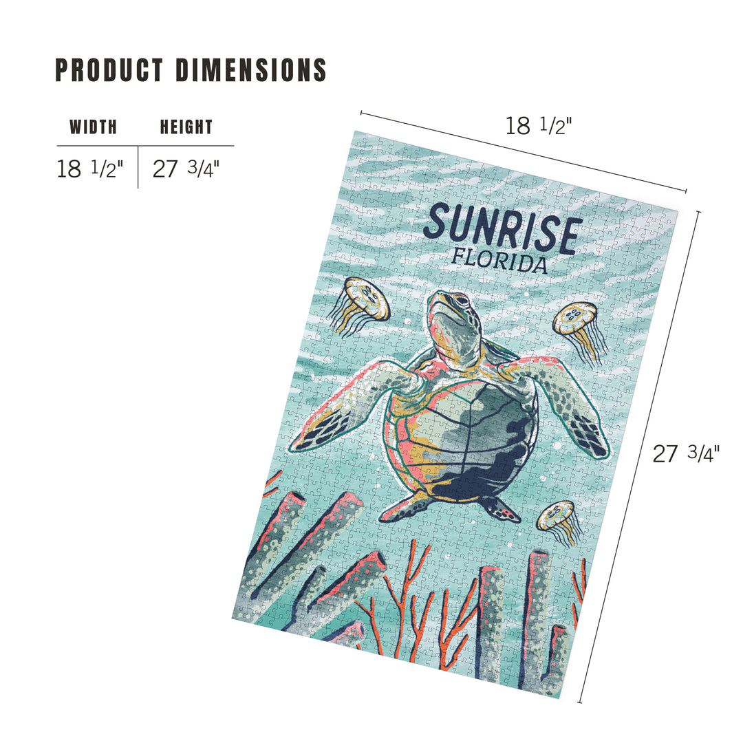 Sunrise, Florida, Graphic Pastel, Sea Turtle, Jigsaw Puzzle Puzzle Lantern Press 