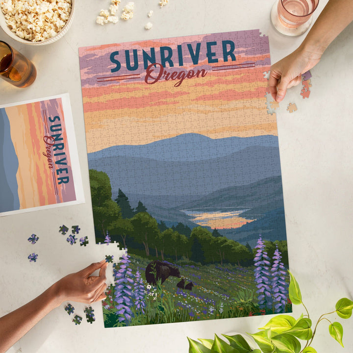 Sunriver, Oregon, Bear and Spring Flowers, Jigsaw Puzzle Puzzle Lantern Press 