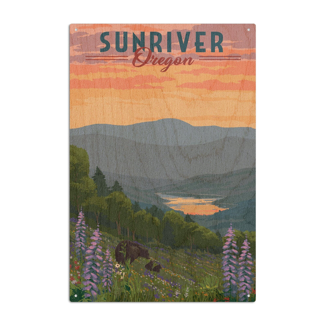 Sunriver, Oregon, Bear and Spring Flowers, Lantern Press Artwork, Wood Signs and Postcards Wood Lantern Press 10 x 15 Wood Sign 