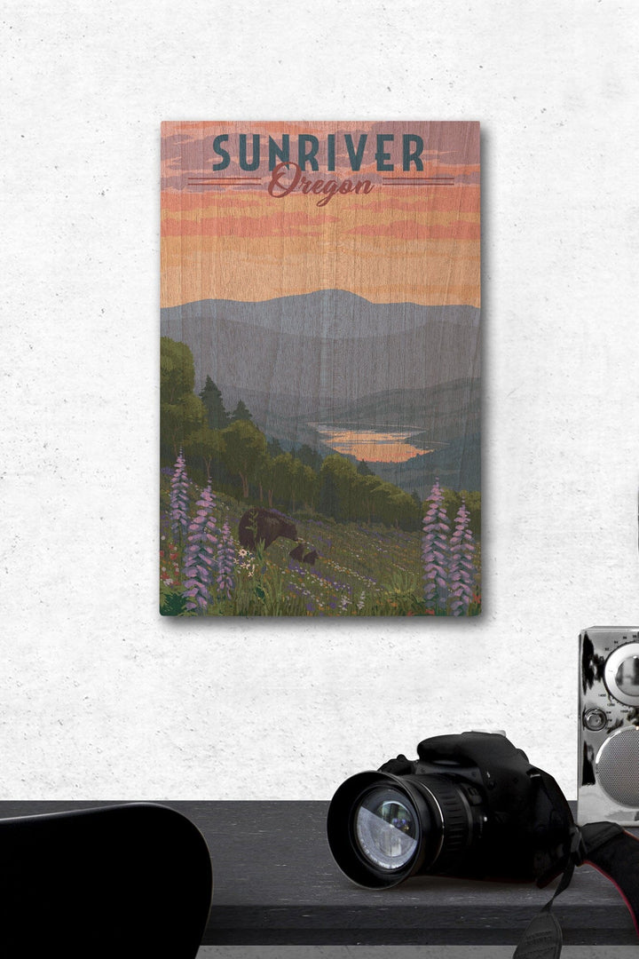 Sunriver, Oregon, Bear and Spring Flowers, Lantern Press Artwork, Wood Signs and Postcards Wood Lantern Press 12 x 18 Wood Gallery Print 