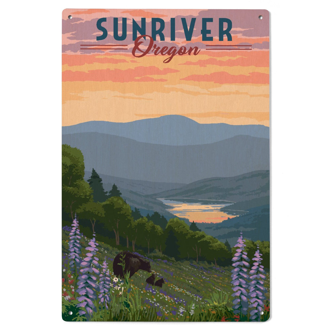 Sunriver, Oregon, Bear and Spring Flowers, Lantern Press Artwork, Wood Signs and Postcards Wood Lantern Press 