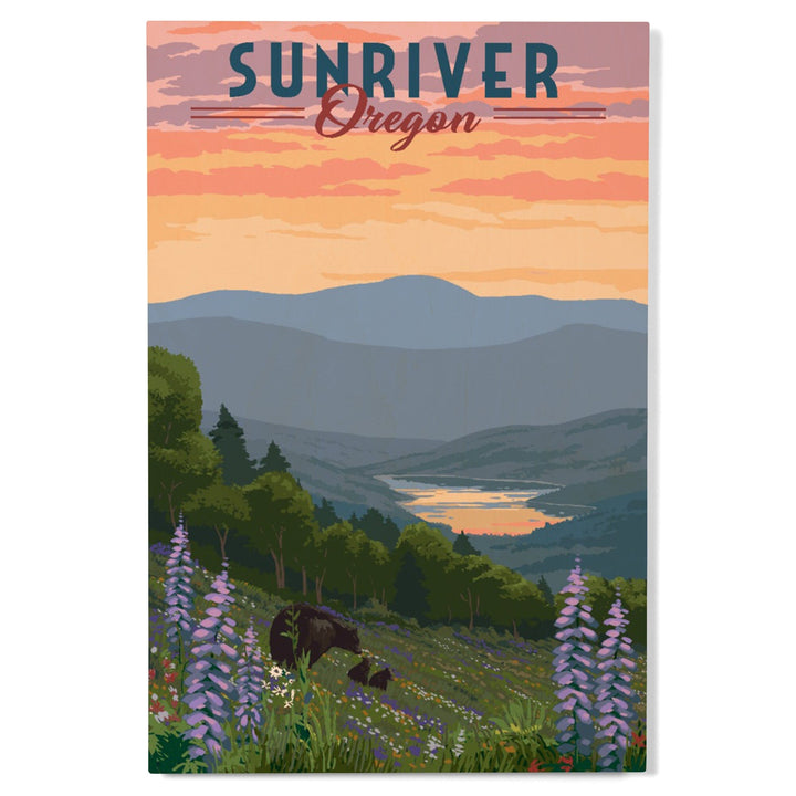 Sunriver, Oregon, Bear and Spring Flowers, Lantern Press Artwork, Wood Signs and Postcards Wood Lantern Press 