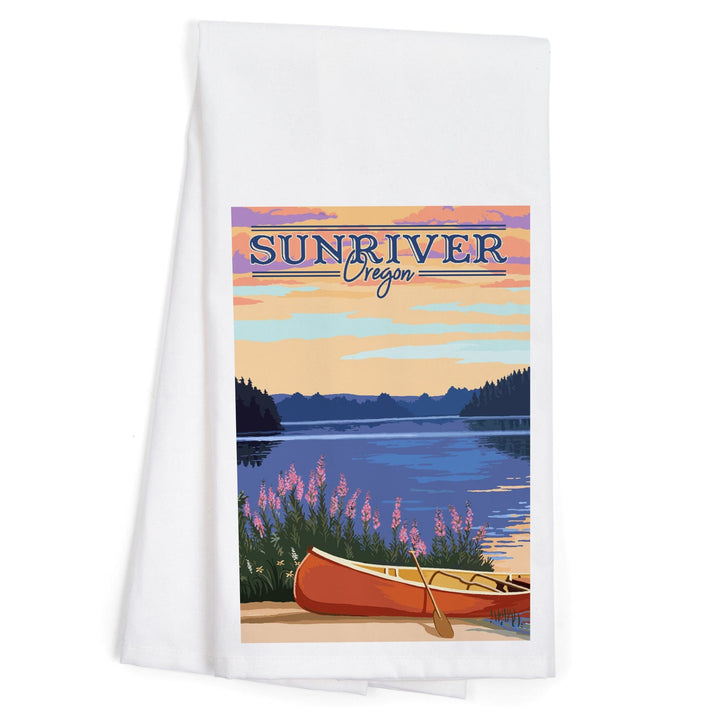 Sunriver, Oregon, Canoe and Lake, Organic Cotton Kitchen Tea Towels Kitchen Lantern Press 
