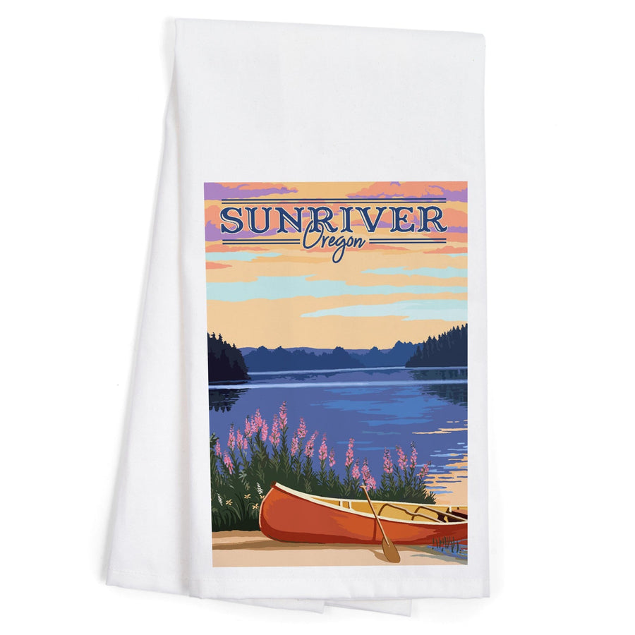 Sunriver, Oregon, Canoe and Lake, Organic Cotton Kitchen Tea Towels Kitchen Lantern Press 