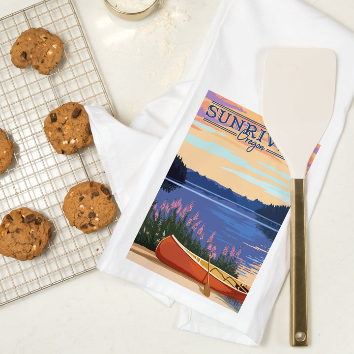 Sunriver, Oregon, Canoe and Lake, Organic Cotton Kitchen Tea Towels Kitchen Lantern Press 