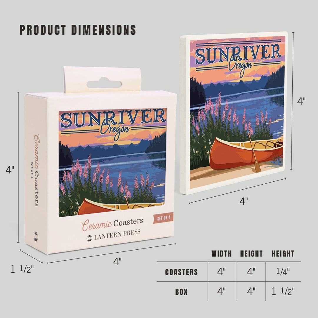 Sunriver, Oregon, Canoe & Lake, Lantern Press Artwork, Coaster Set Coasters Lantern Press 