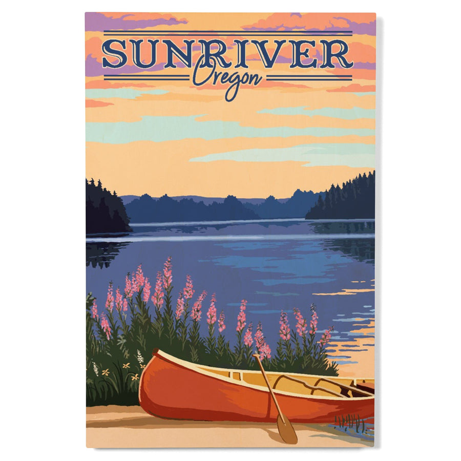 Sunriver, Oregon, Canoe & Lake, Lantern Press Artwork, Wood Signs and Postcards Wood Lantern Press 