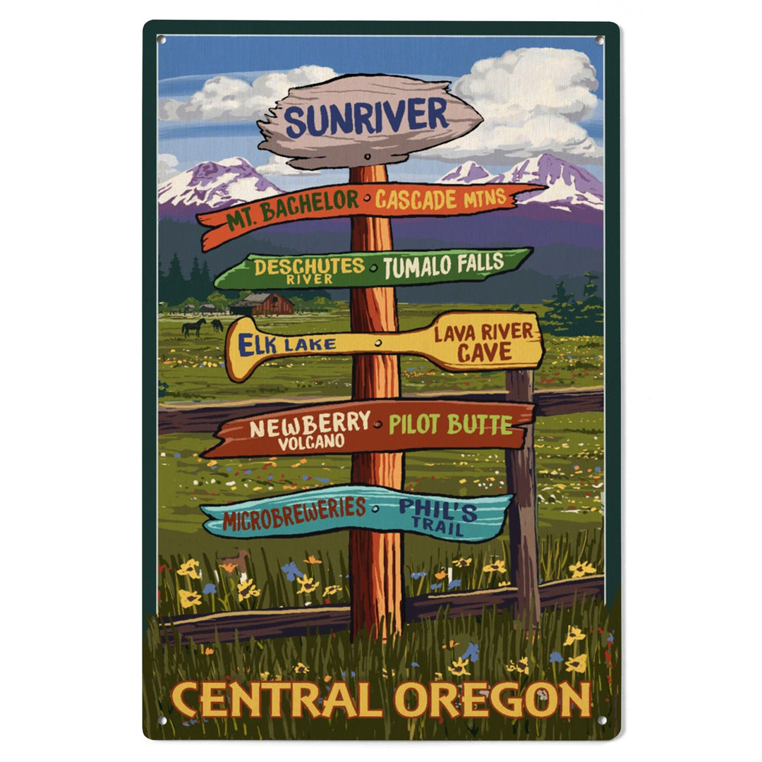 Sunriver, Oregon, Destination Signpost, Lantern Press Artwork, Wood Signs and Postcards Wood Lantern Press 