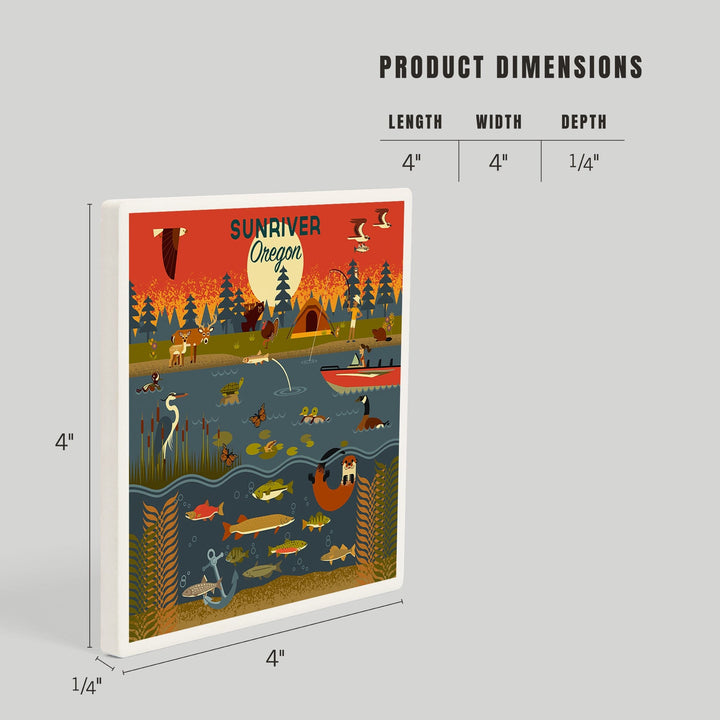 Sunriver, Oregon, Geometric, Lake and River, Coasters Coasters Lantern Press 