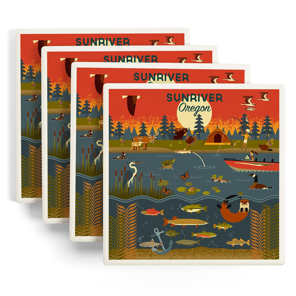 Sunriver, Oregon, Geometric, Lake and River, Coasters Coasters Lantern Press 