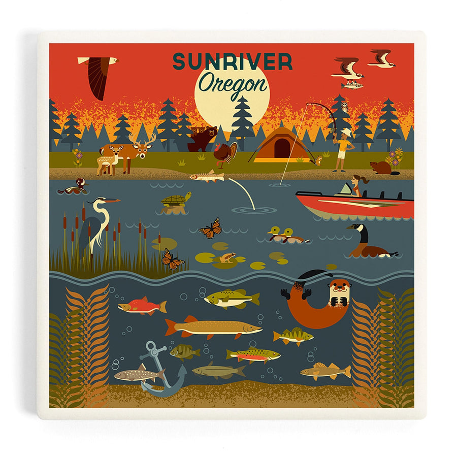Sunriver, Oregon, Geometric, Lake and River, Coasters Coasters Lantern Press 