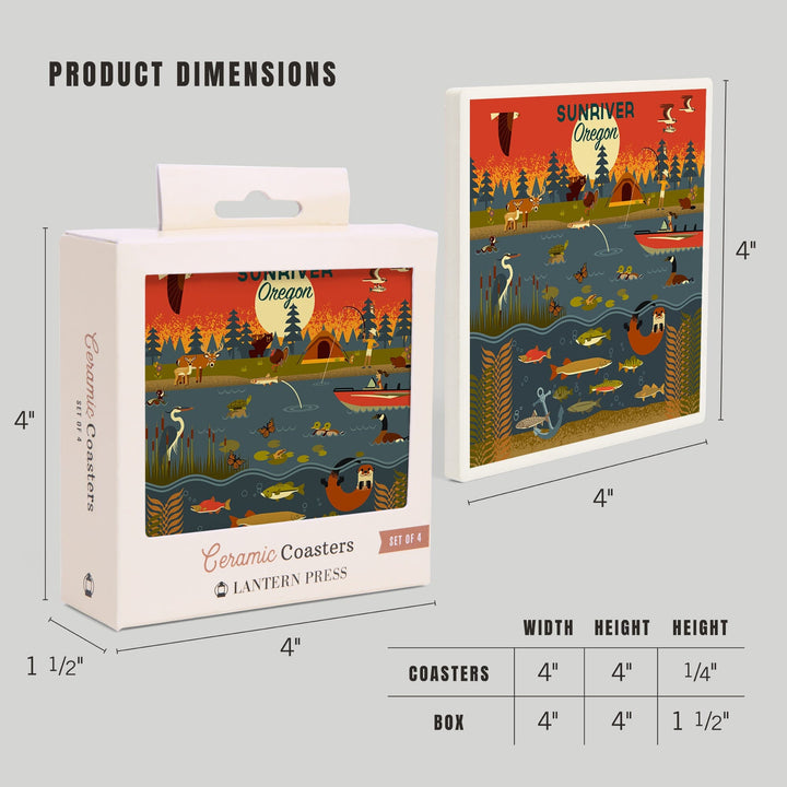 Sunriver, Oregon, Geometric, Lake and River, Coasters Coasters Lantern Press 