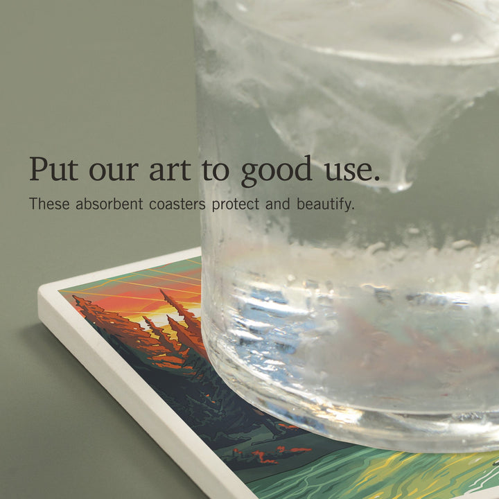 Sunriver, Oregon, Get Outside Series, This is Living, Fishing with Mountain, Coasters Coasters Lantern Press 
