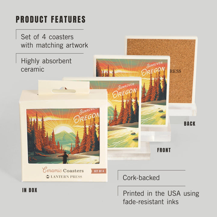 Sunriver, Oregon, Get Outside Series, This is Living, Fishing with Mountain, Coasters Coasters Lantern Press 