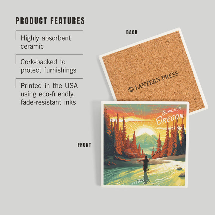 Sunriver, Oregon, Get Outside Series, This is Living, Fishing with Mountain, Coasters Coasters Lantern Press 