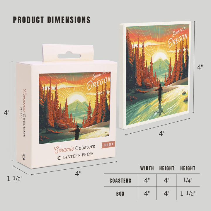 Sunriver, Oregon, Get Outside Series, This is Living, Fishing with Mountain, Coasters Coasters Lantern Press 