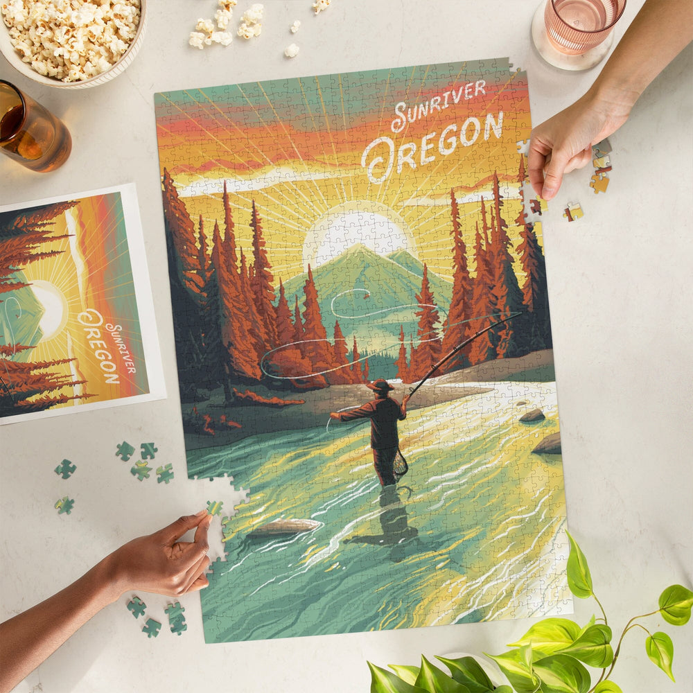 Sunriver, Oregon, Get Outside Series, This is Living, Fishing with Mountain, Jigsaw Puzzle Puzzle Lantern Press 