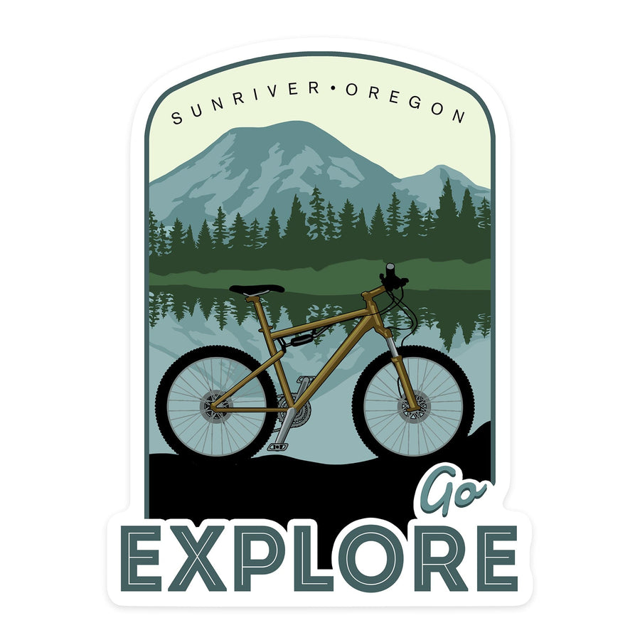 Sunriver, Oregon, Go Explore, Bike, Contour, Lantern Press Artwork, Vinyl Sticker Sticker Lantern Press 