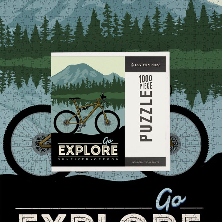 Sunriver, Oregon, Go Explore, Bike, Jigsaw Puzzle Puzzle Lantern Press 