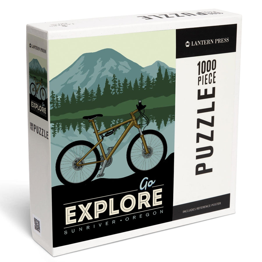 Sunriver, Oregon, Go Explore, Bike, Jigsaw Puzzle Puzzle Lantern Press 