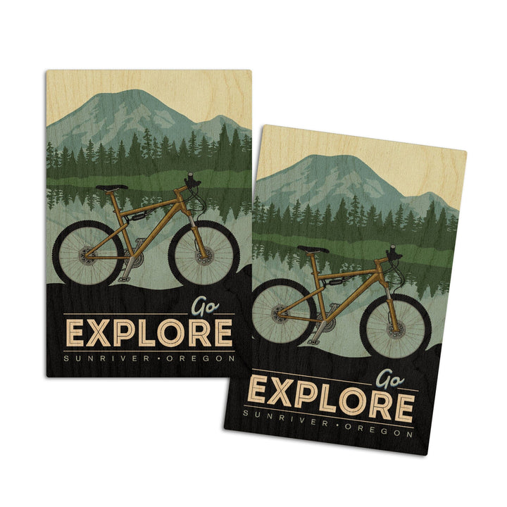 Sunriver, Oregon, Go Explore, Bike, Lantern Press Artwork, Wood Signs and Postcards Wood Lantern Press 4x6 Wood Postcard Set 