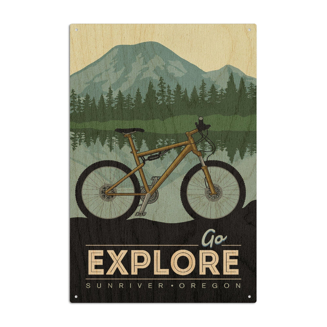 Sunriver, Oregon, Go Explore, Bike, Lantern Press Artwork, Wood Signs and Postcards Wood Lantern Press 6x9 Wood Sign 
