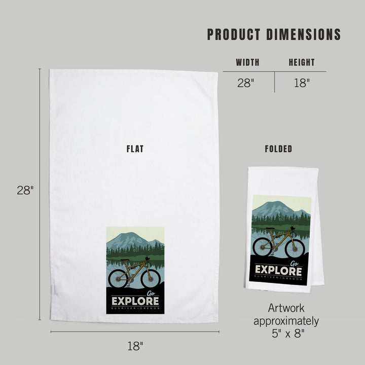 Sunriver, Oregon, Go Explore, Bike, Organic Cotton Kitchen Tea Towels Kitchen Lantern Press 