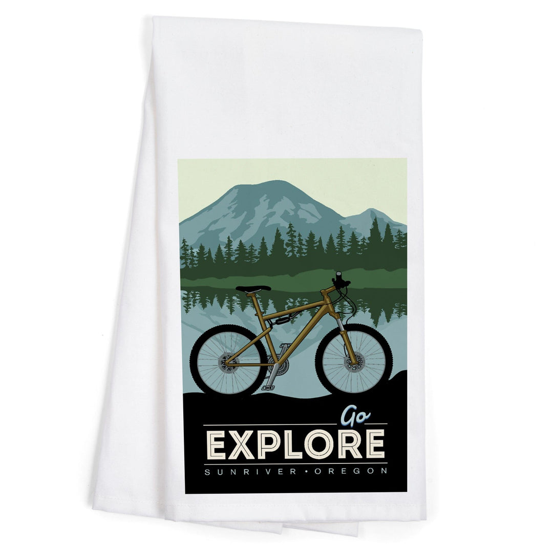 Sunriver, Oregon, Go Explore, Bike, Organic Cotton Kitchen Tea Towels Kitchen Lantern Press 