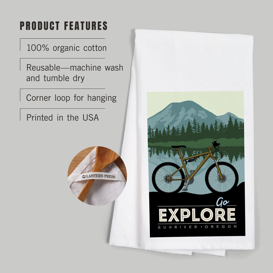 Sunriver, Oregon, Go Explore, Bike, Organic Cotton Kitchen Tea Towels Kitchen Lantern Press 