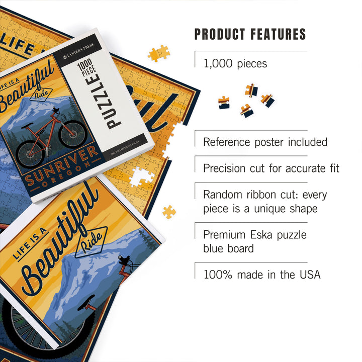 Sunriver, Oregon, Life is a Beautiful Ride, Mountain Bike, Jigsaw Puzzle Puzzle Lantern Press 