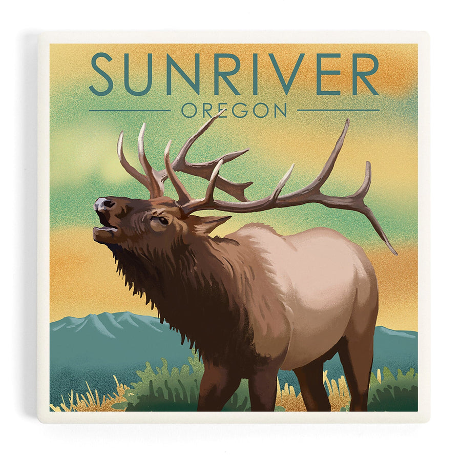 Sunriver, Oregon, Lithograph, Elk, Coasters Coasters Lantern Press 