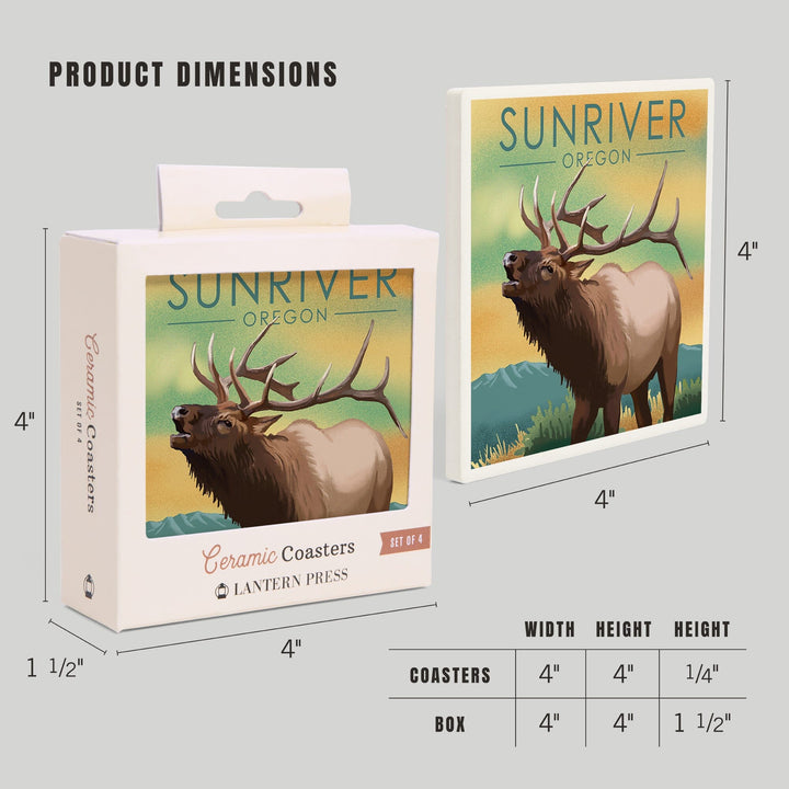 Sunriver, Oregon, Lithograph, Elk, Coasters Coasters Lantern Press 