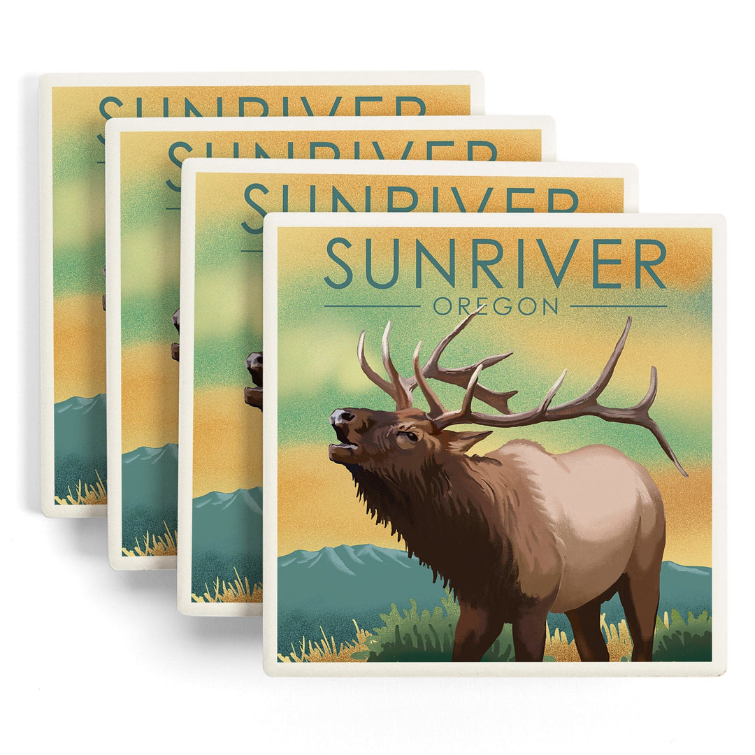 Sunriver, Oregon, Lithograph, Elk, Coasters Coasters Lantern Press 