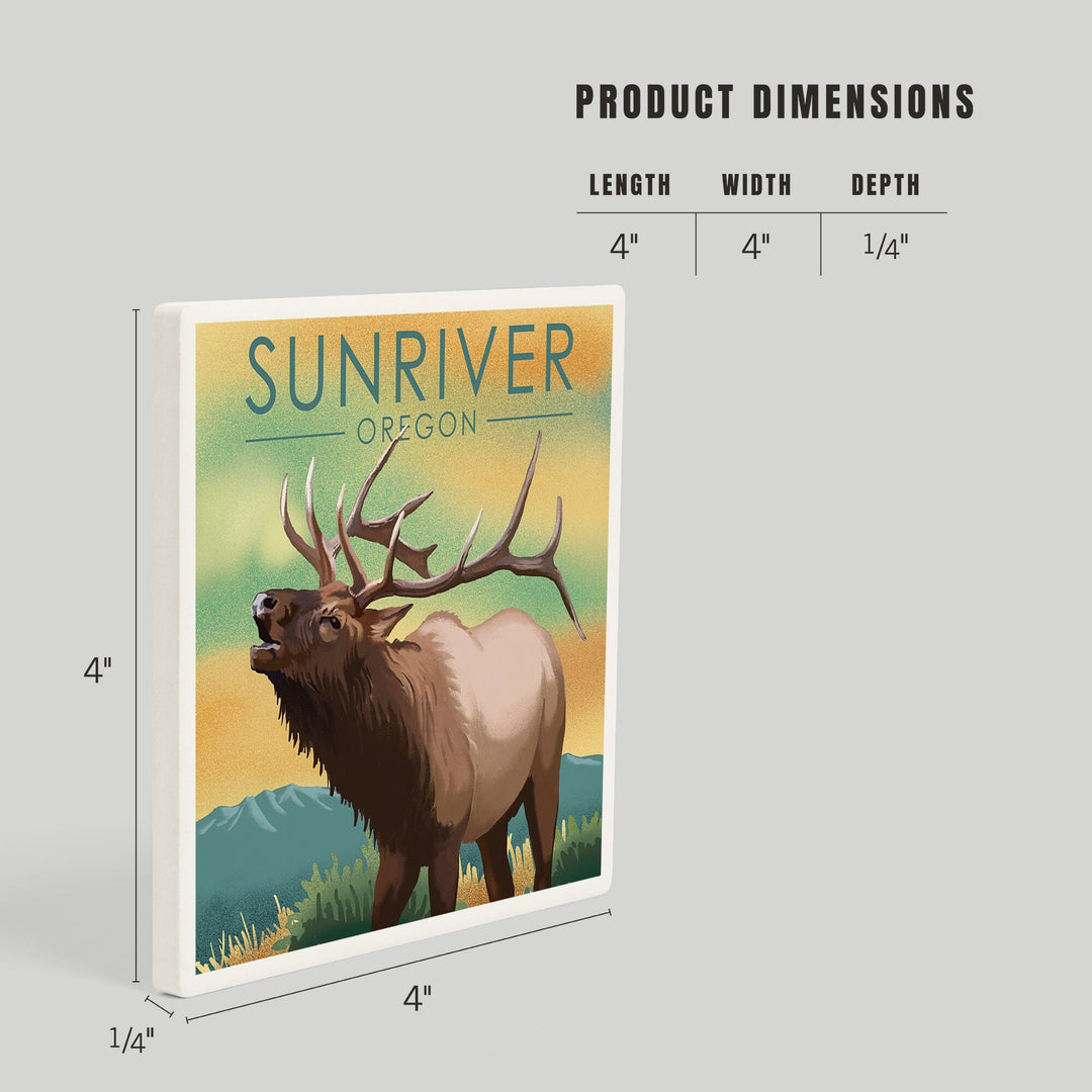 Sunriver, Oregon, Lithograph, Elk, Coasters Coasters Lantern Press 