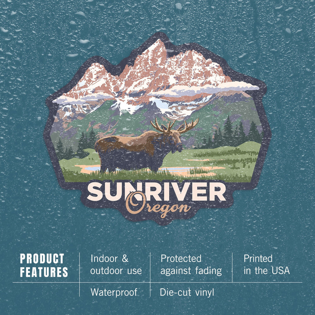 Sunriver, Oregon, Moose & Mountains, Contour, Lantern Press Artwork, Vinyl Sticker Sticker Lantern Press 