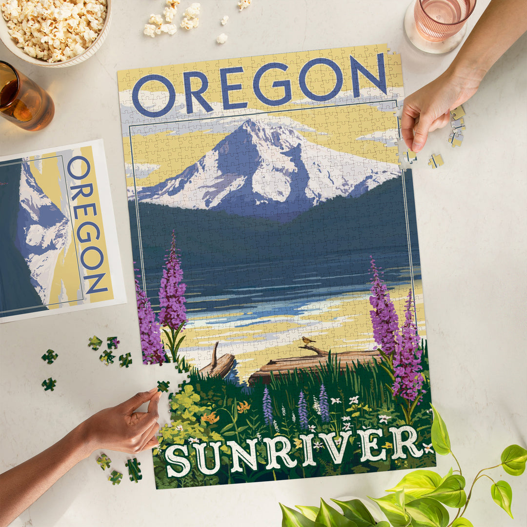 Sunriver, Oregon, Mountain and Lake Scene, Jigsaw Puzzle Puzzle Lantern Press 