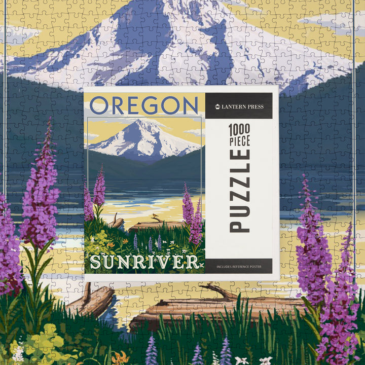 Sunriver, Oregon, Mountain and Lake Scene, Jigsaw Puzzle Puzzle Lantern Press 